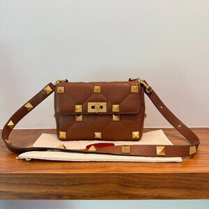 Valentino Rockstud Shoulder Bag in Cognac Brown with Gold Rockstuds